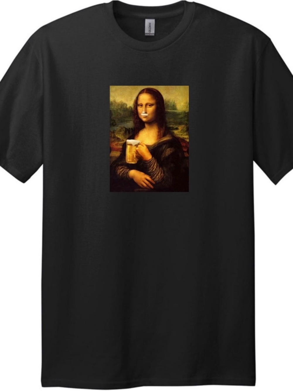 Funny Mona Lisa Beer Shirt Parody Art Meme Graphic Tee Black Unisex